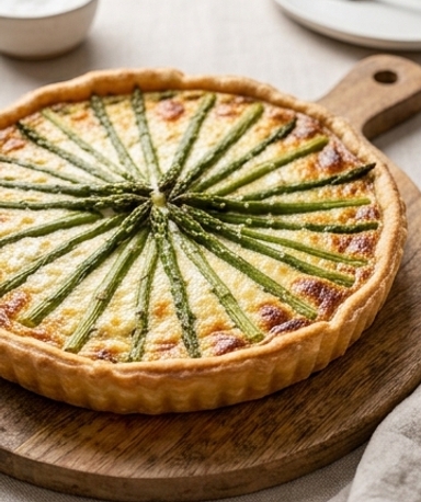 Tarte aux asperges, pesto et chèvre