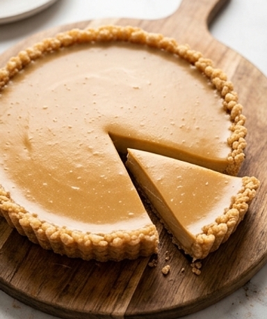 Tarte crémeuse au sirop d'érable sur croûte Rice Krispies