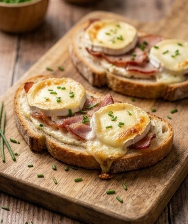 Tartines au chèvre fondant et lardons croustillants