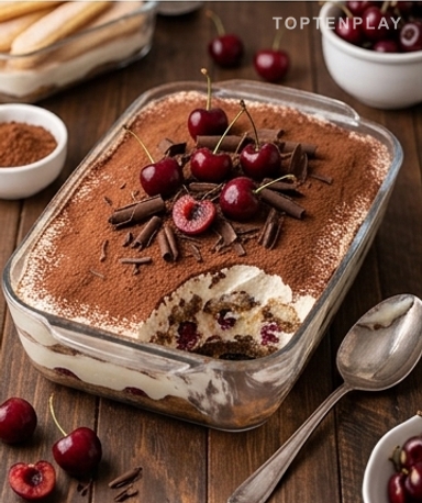 Tiramisu Forêt-Noire : mascarpone, cerises et chocolat réunis dans un seul dessert