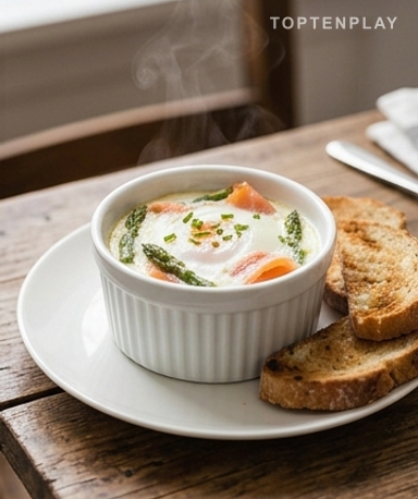 Eier im Töpfchen mit Spargel und Räucherlachs