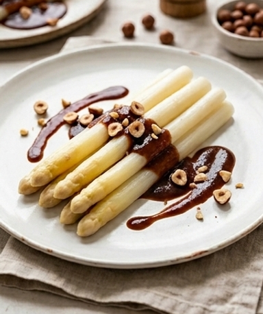 Asperges à l'étouffée et sauce barbecue végétale
