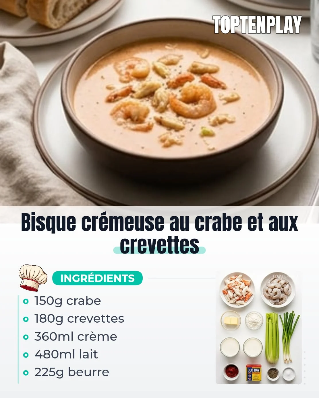 Bisque crémeuse au crabe et aux crevettes