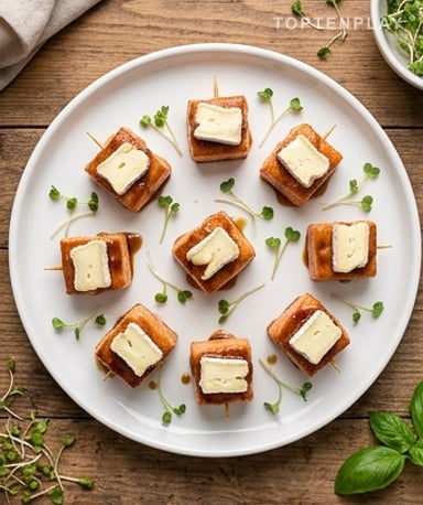 Bouchées de saumon caramélisées au soja et Bresse Bleu