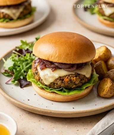 Burger végétarien aux galettes de légumes et Reblochon