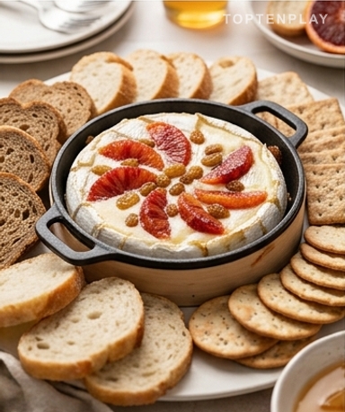 Camembert grillé à l'orange sanguine et aux raisins