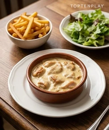 Cassolettes de poulet au maroilles et frites maison