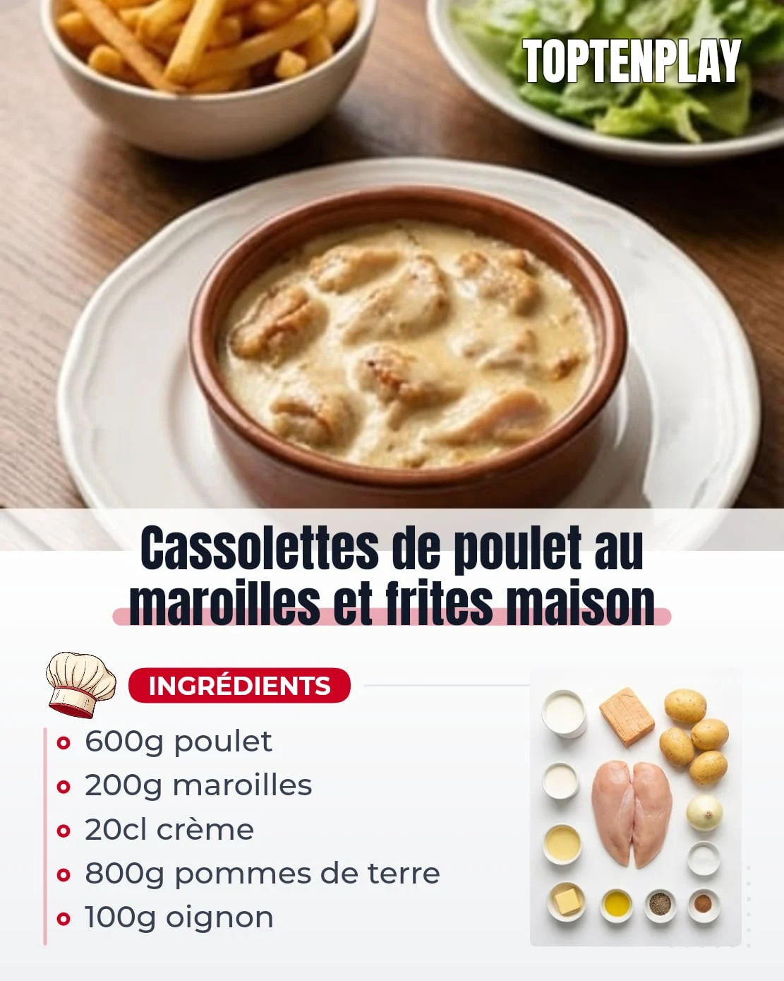 Cassolettes de poulet au maroilles et frites maison