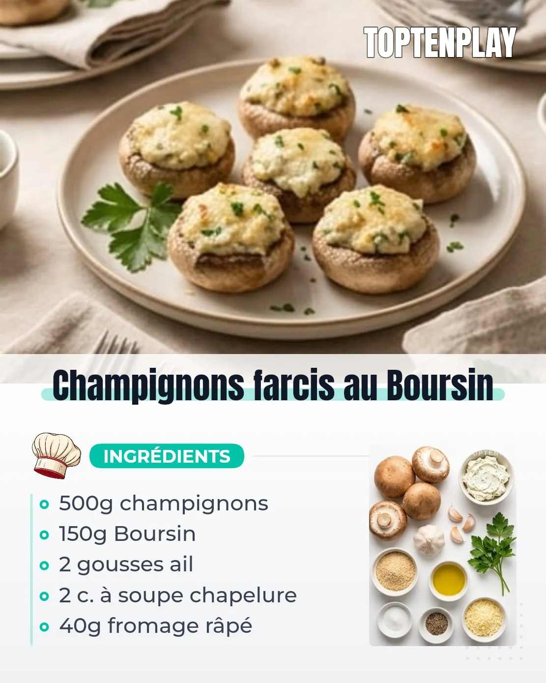Champignons farcis au Boursin