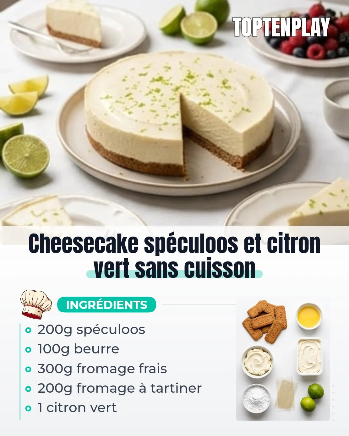Cheesecake spéculoos et citron vert sans cuisson