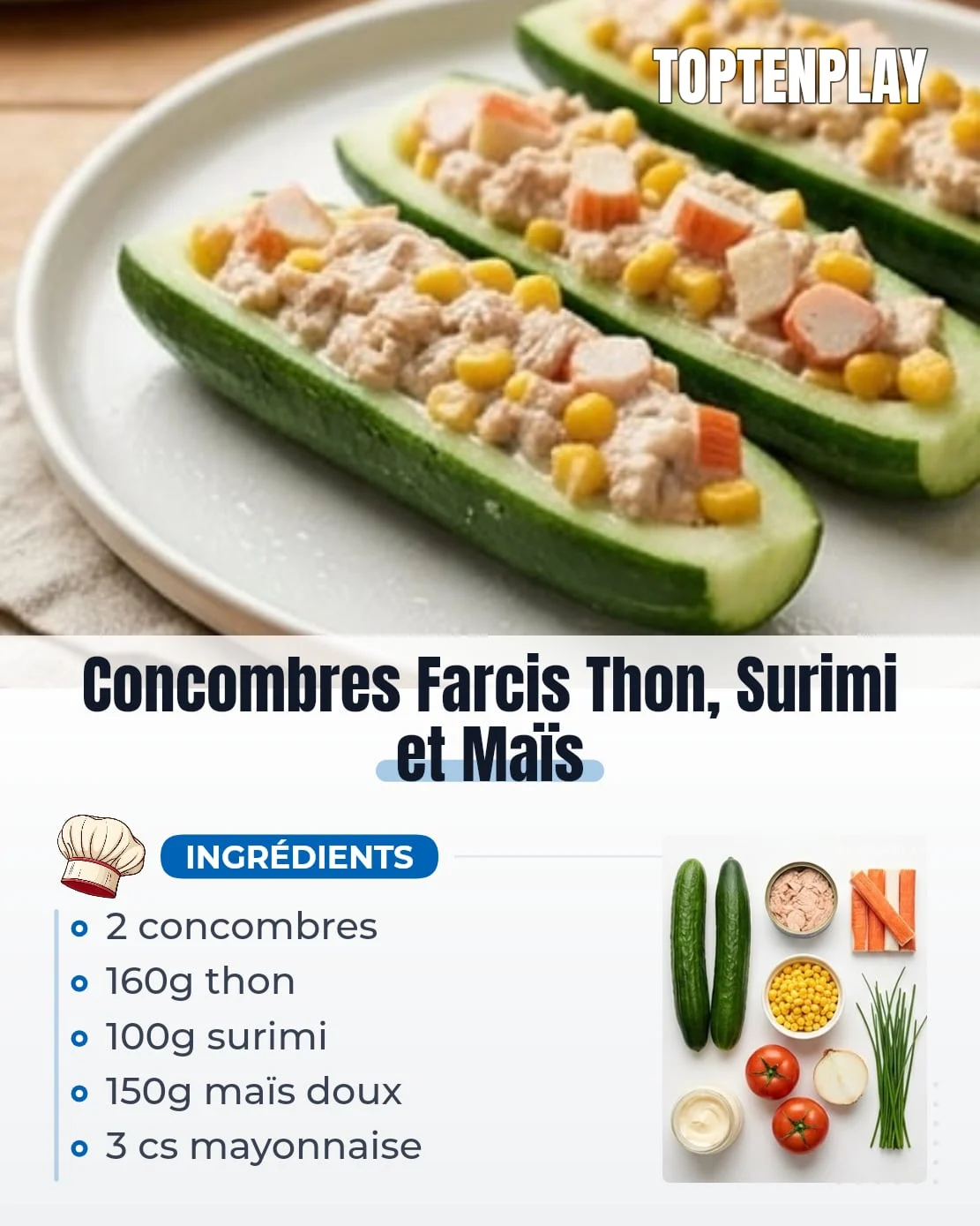 Concombres Farcis Thon, Surimi et Maïs
