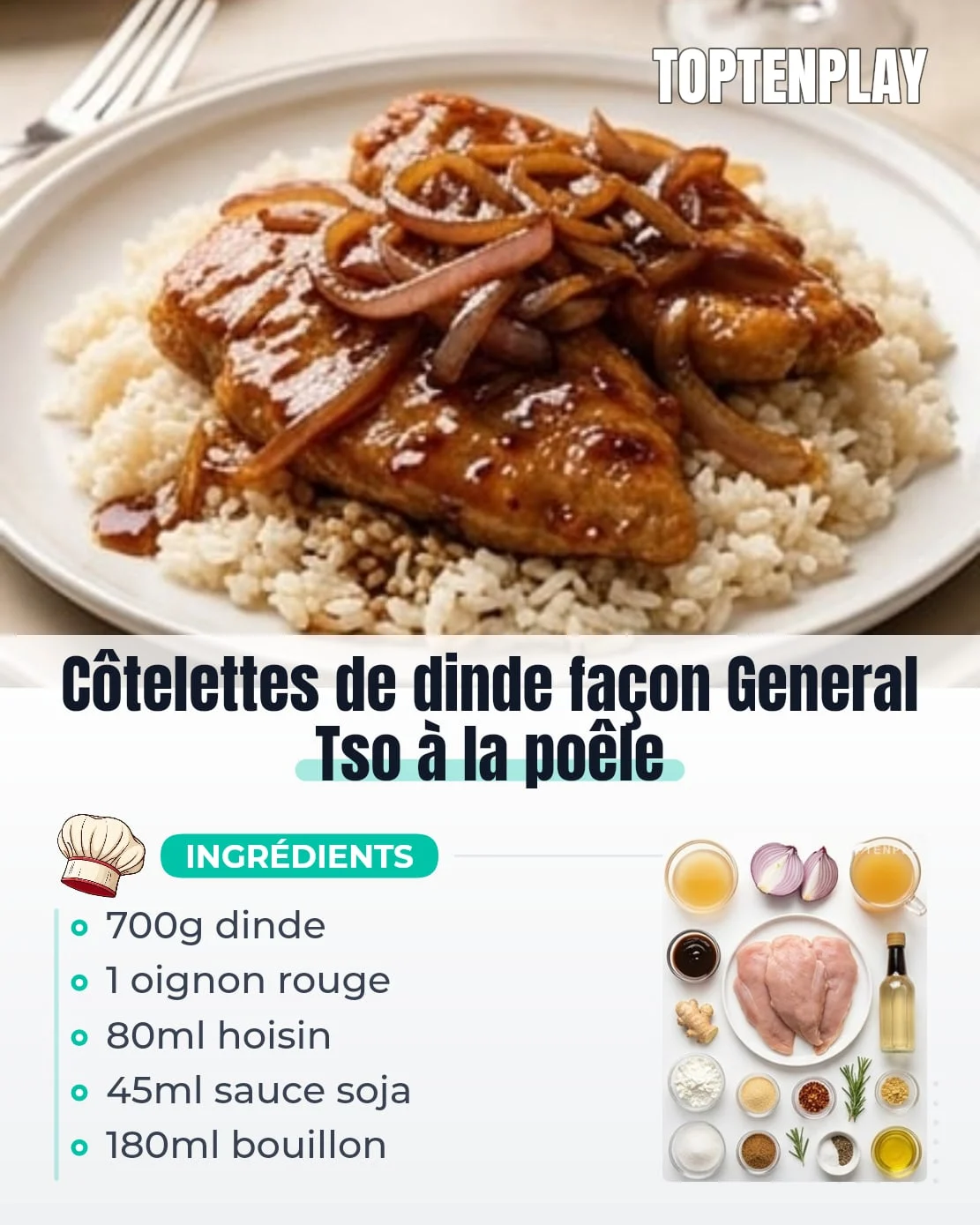 Côtelettes de dinde façon General Tso à la poêle