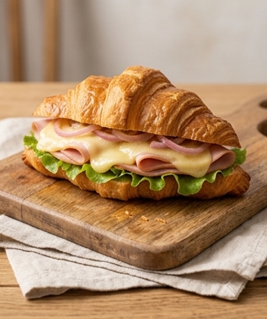 Croissant sandwich au Beaufort fondant et oignons pickles maison