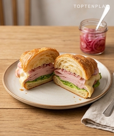 Croissant sandwich au Beaufort fondant et oignons pickles maison