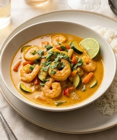 Curry de crevettes au lait de coco et légumes