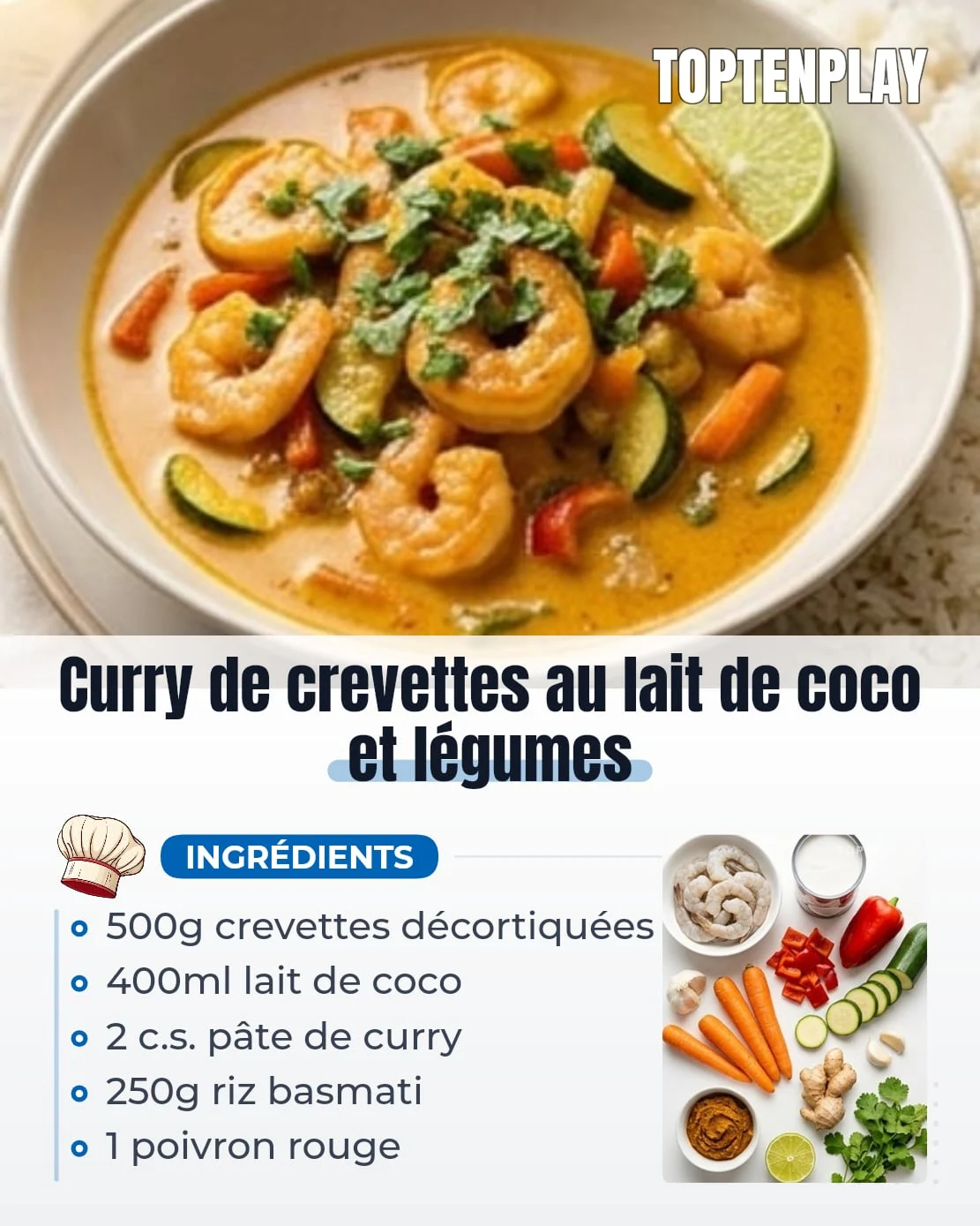 Curry de crevettes au lait de coco et légumes