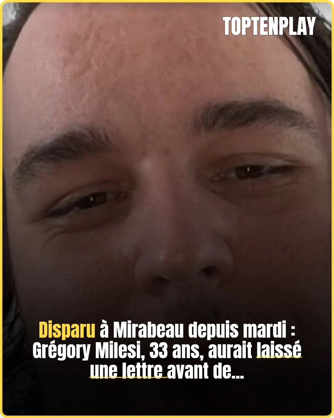 🔴 Grégory, 33 ans, n'a plus donné signe de vie depuis mardi 19 mai

Il mesure 1,90 m, de corpulence très forte, cheveux bruns longs, yeux marron. Il est habillé avec une tenue sombre. L'homme a laissé une lettre pour expliquer qu'il souhaitait mettre fin à ses jours

👉