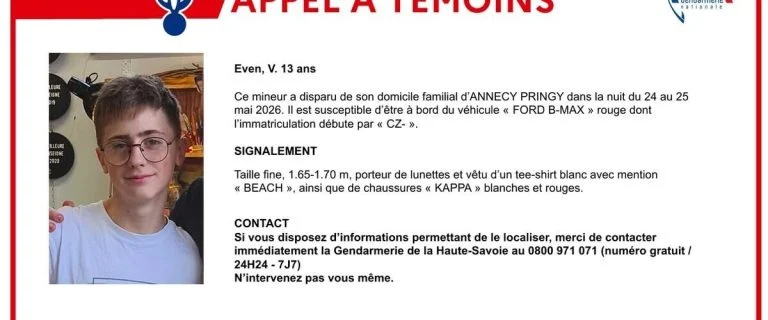Even, 13 ans, recherché après sa disparition près d’Annecy