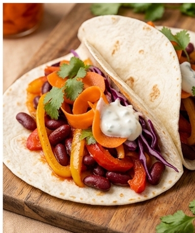 Fajitas aux poivrons et pickles de carottes maison