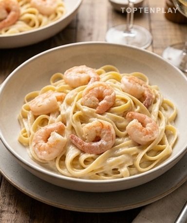 Fettuccine Alfredo aux Crevettes en Un Seul Plat