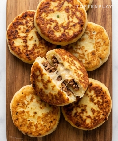 Galettes de pommes de terre farcies au bœuf et fromage fondu