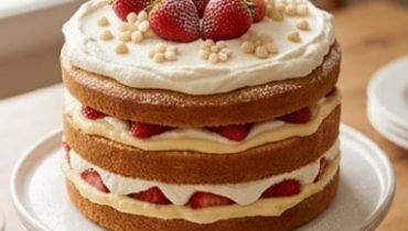 Gâteau d&rsquo;anniversaire aux fraises, chantilly et crème pâtissière vanille
