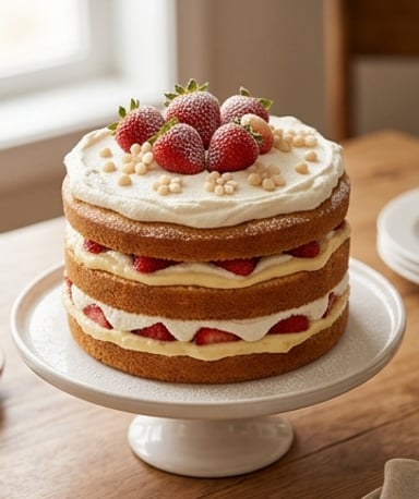 Gâteau d'anniversaire aux fraises, chantilly et crème pâtissière vanille
