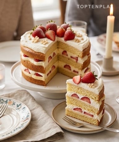 Gâteau d'anniversaire aux fraises, chantilly et crème pâtissière vanille