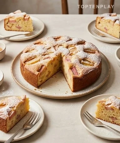 Gâteau moelleux aux pommes et à la rhubarbe