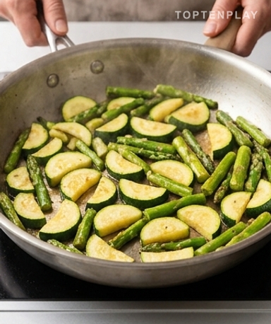 Faites sauter les légumes à feu vif, mais pas longtemps