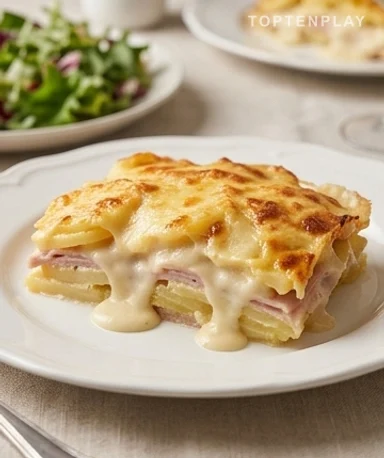 Gratin de pommes de terre au jambon de dinde : fondant, doré et réconfortant