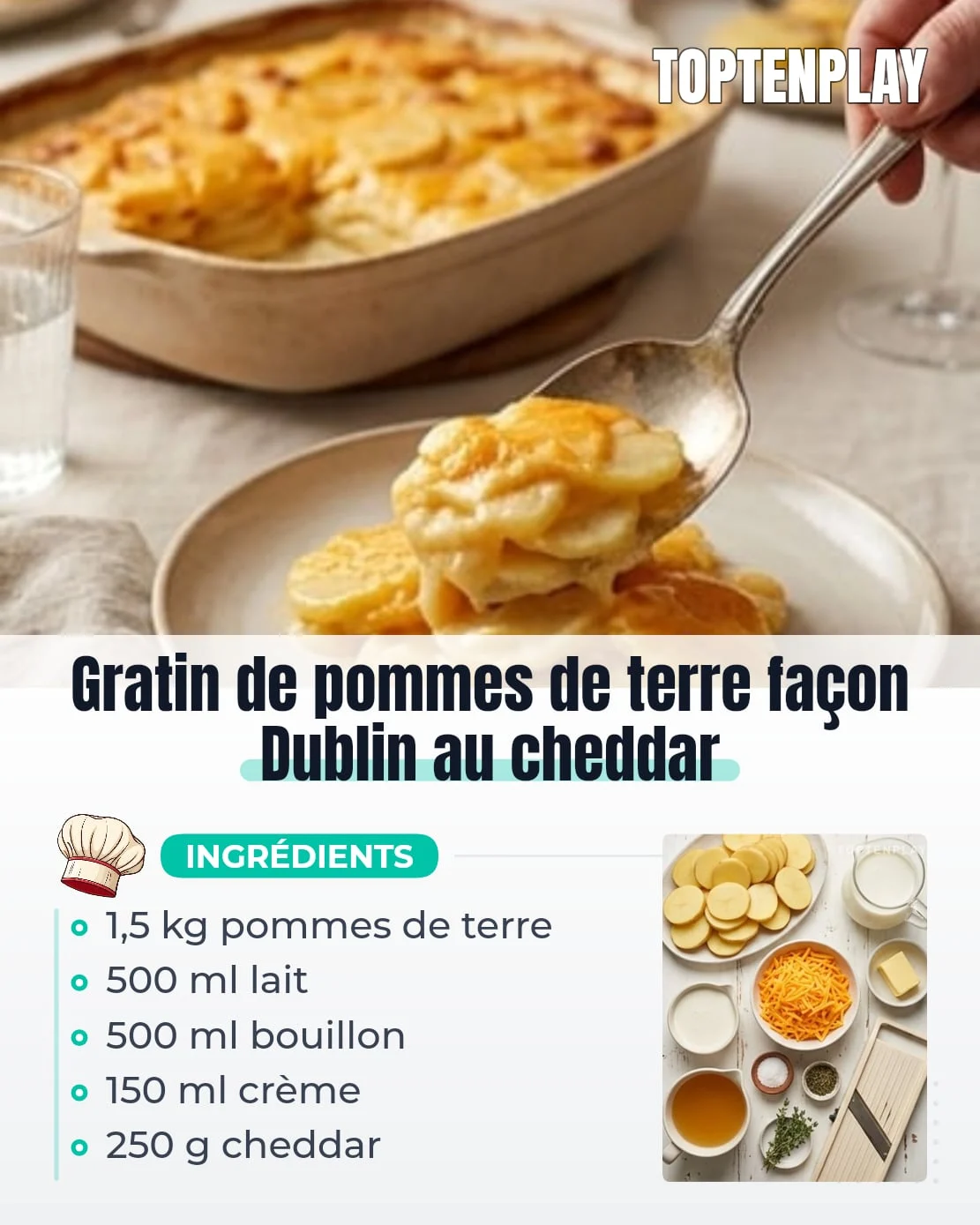 Gratin de pommes de terre façon Dublin au cheddar