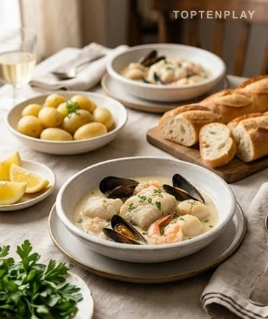 Marmite dieppoise crémeuse aux poissons et fruits de mer