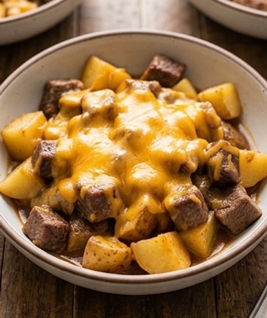 Mijoté de Steak et Pommes de Terre Gratiné à la Cocotte