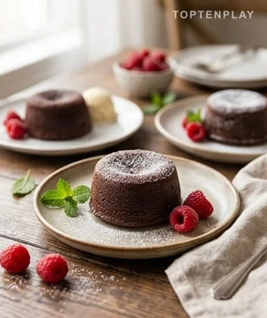 Schokoladenkuchen mit flüssigem Himbeerkern