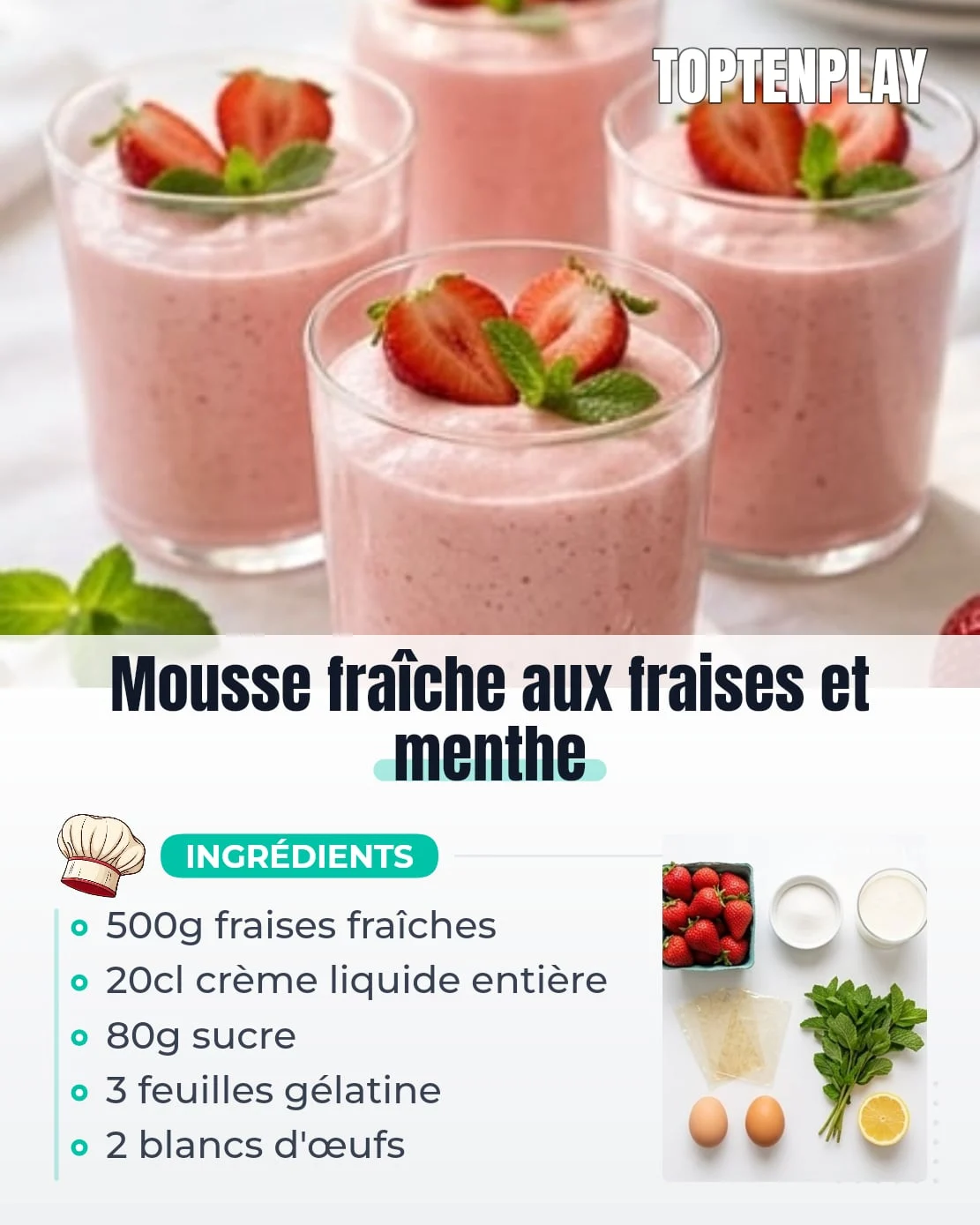 Mousse fraîche aux fraises et menthe