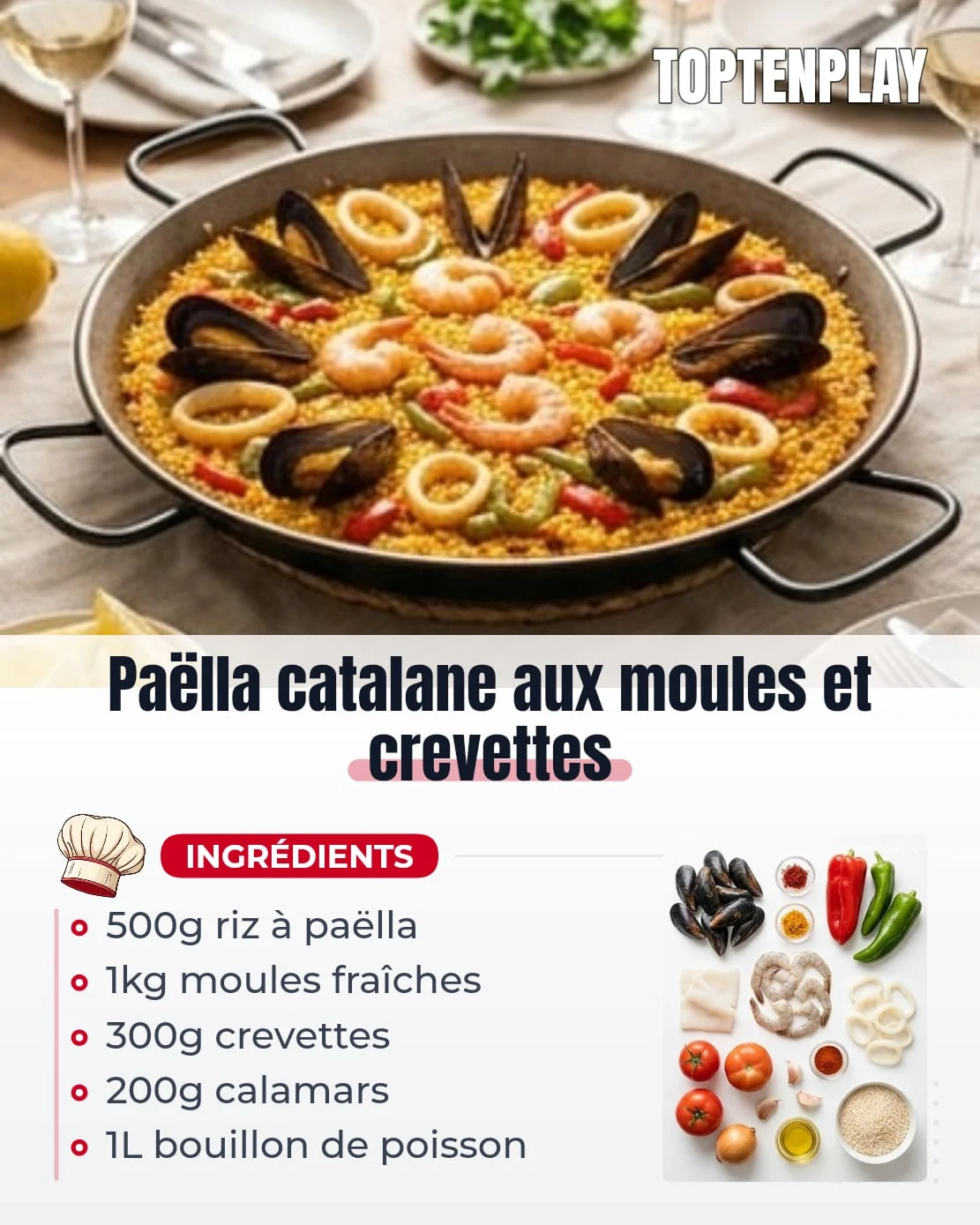 Paëlla catalane aux moules et crevettes