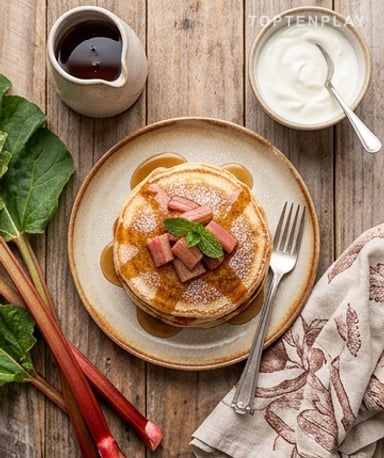 Pancakes moelleux à la rhubarbe : légers, acidulés et irrésistibles