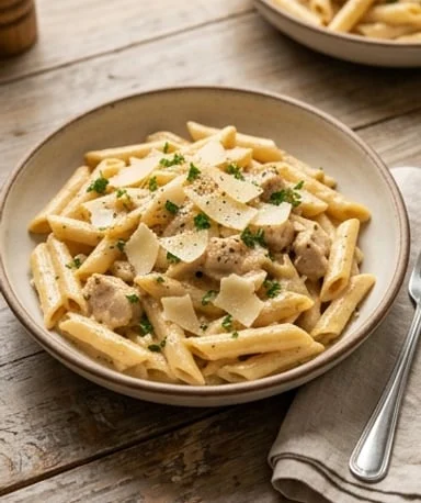 pates-cremeuses-au-poulet-ail-herbes-et-parmesan cover
