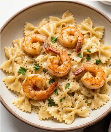 Pâtes Crémeuses aux Crevettes et à l'Ail