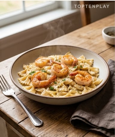 Pâtes Crémeuses aux Crevettes et à l'Ail : La Recette qui Fait Craquer Tout le Monde