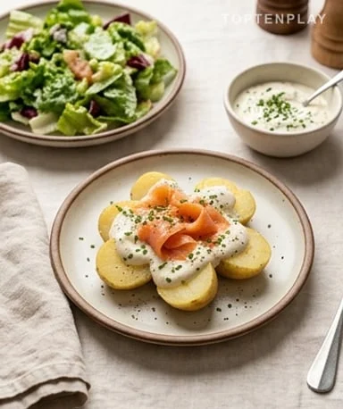 Pommes de terre au saumon fumé et crème ciboulette