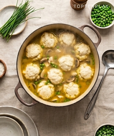 Poulet et dumplings au yaourt : la soupe-repas printanière aux poireaux et champignons