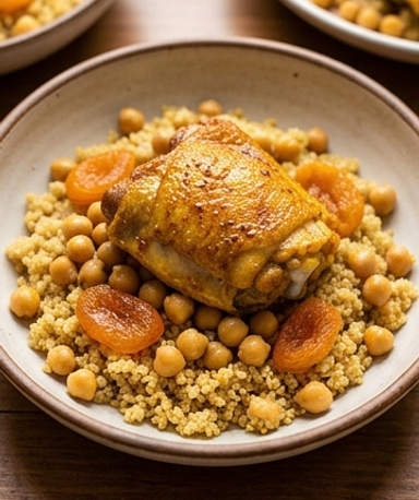 Poulet marocain à l'Instant Pot — quinoa, pois chiches et abricots secs