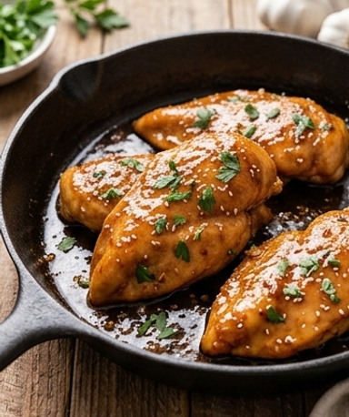 Poulet miel-ail en une seule poêle