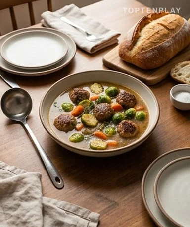 Ragoût de choux de Bruxelles aux boulettes de viande