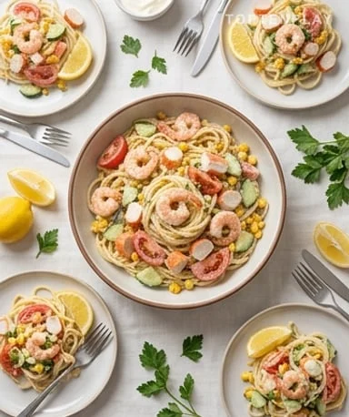Salade de pâtes océane aux crevettes et surimi