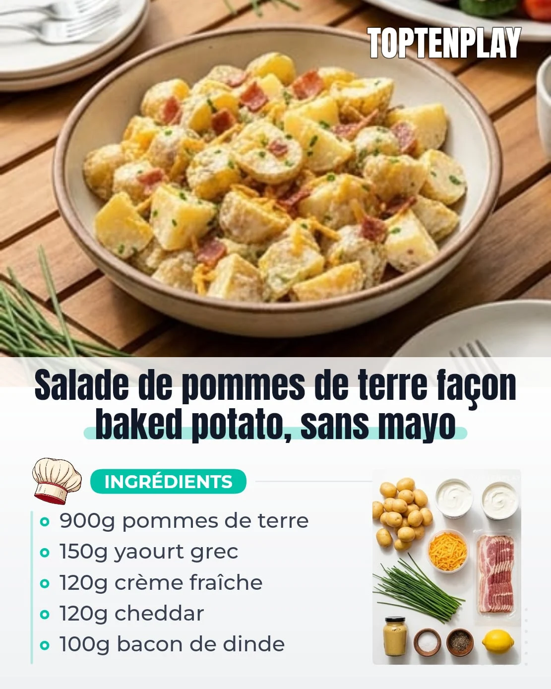 Salade de pommes de terre façon baked potato, sans mayo