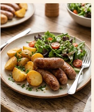 Saucisses de volaille au four et pommes de terre