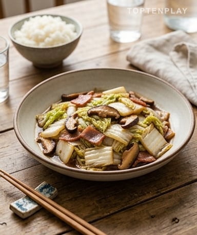 Sauté de chou chinois aux champignons shiitake façon japonaise